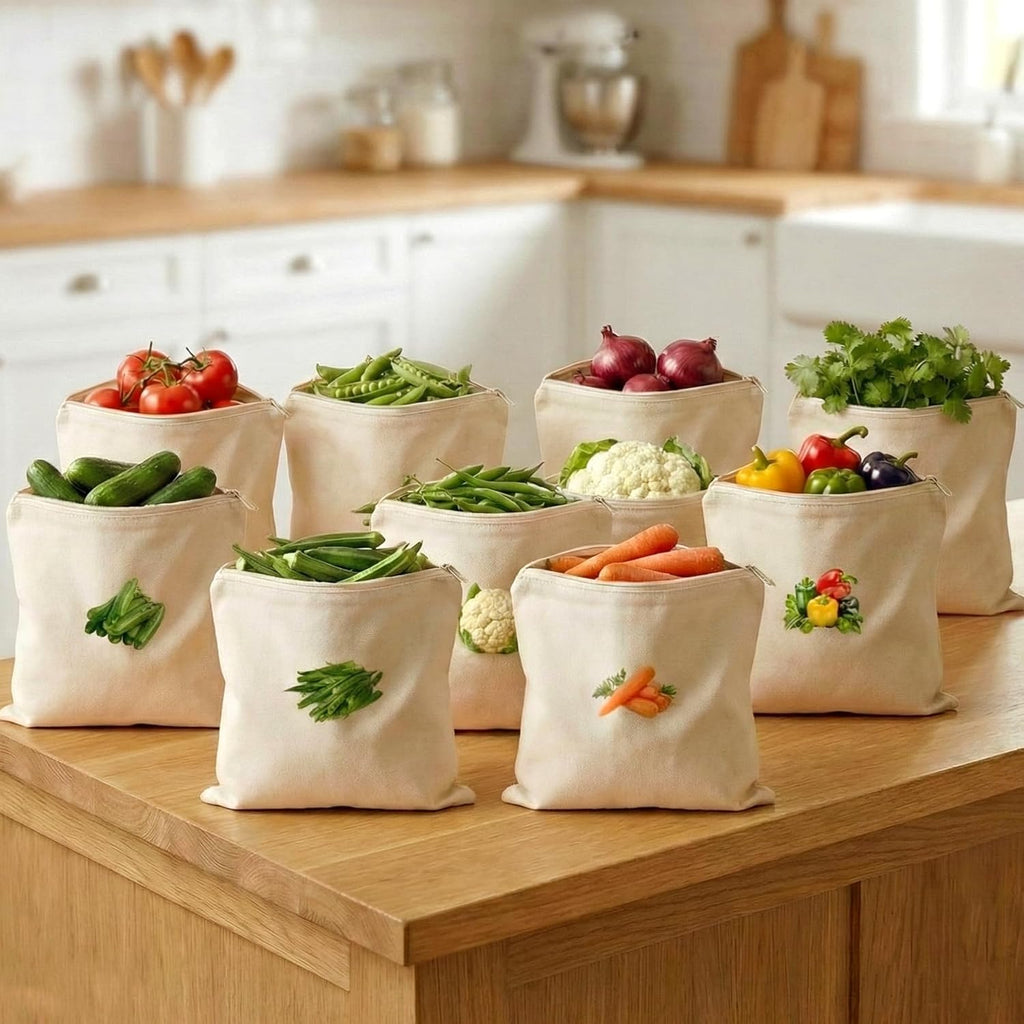 Reusable Cotton Vegetable Storage Bags for Fridge