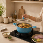 Aqua Blue Premium Non-Stick Cookware Set with Detachable Handle & Glass Lid