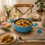 Aqua Blue Non-Stick Biryani Pan with Glass Lid | Deep Cooking Kadhai for Indian Kitchens
