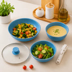 Aqua Blue Premium Non-Stick Cookware Set with Detachable Handle & Glass Lid
