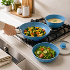 Aqua Blue Premium Non-Stick Cookware Set with Detachable Handle & Glass Lid