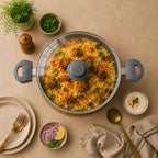 Grey Non-Stick Biryani Pan with Glass Lid