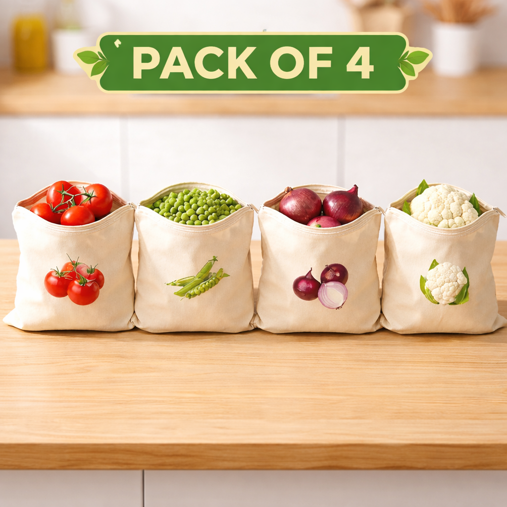 Reusable Cotton Vegetable Storage Bags for Fridge
