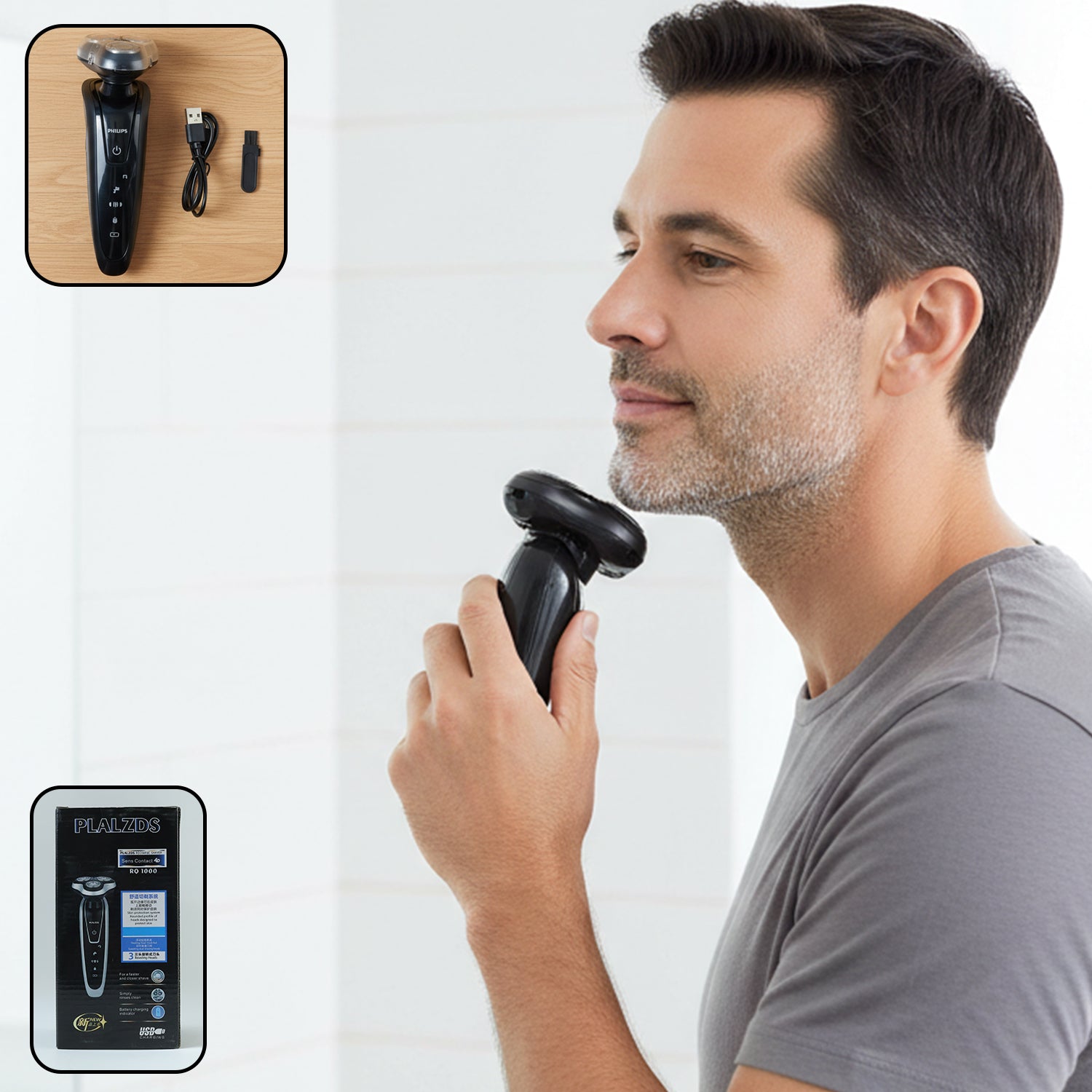 Rechargeable Electric Rotary Shaver Trimmer For Men (1 Set)